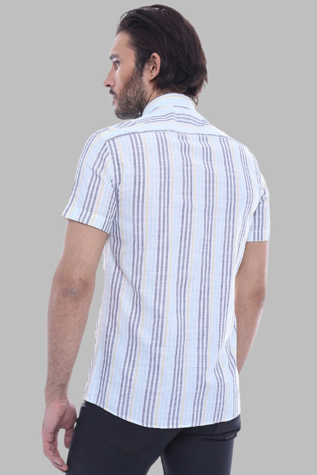 Striped Short Sleeves Men Blue Shirt - Wessi