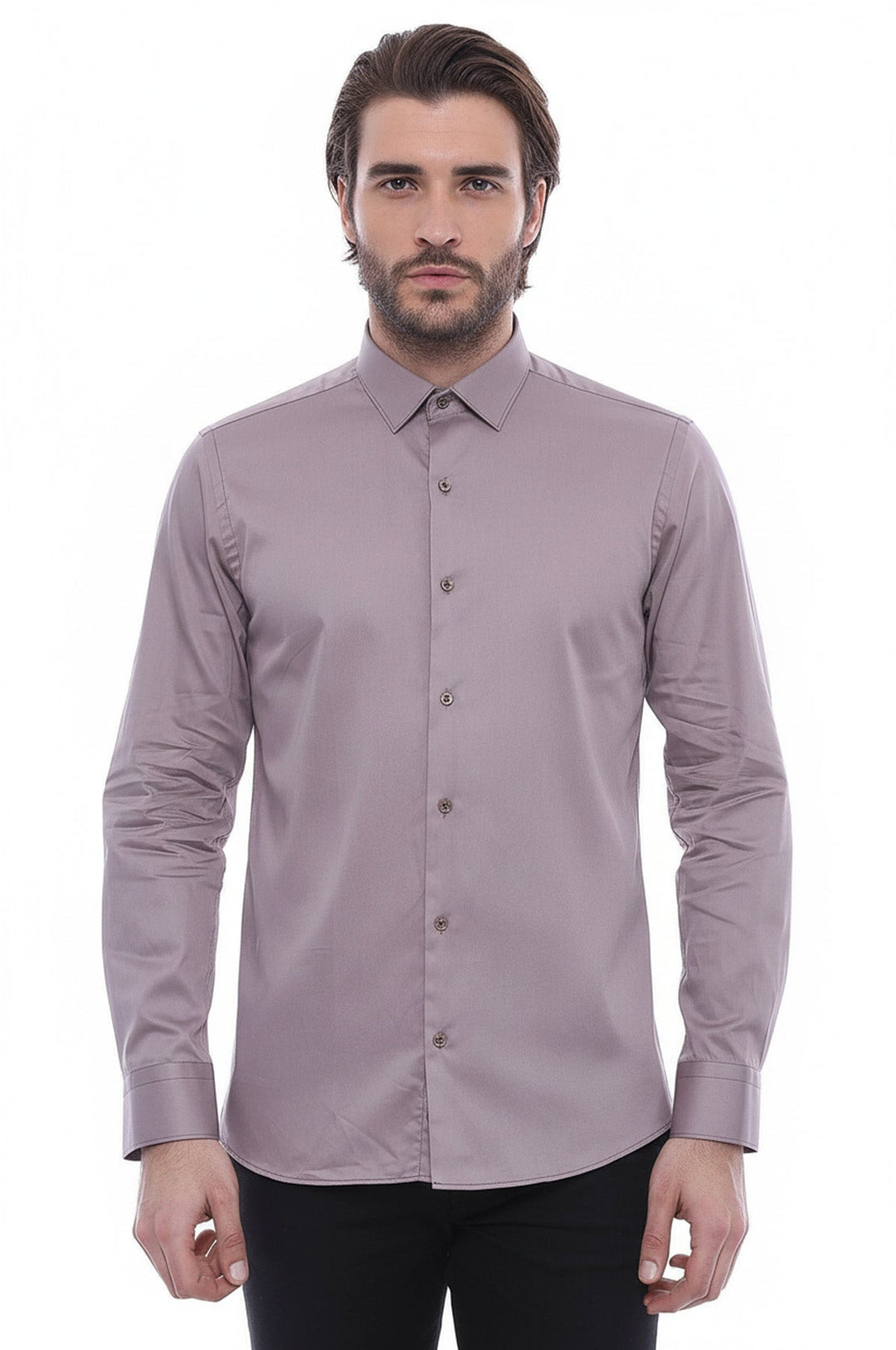 Camicia grigia da uomo a maniche lunghe slim fit - Wessi