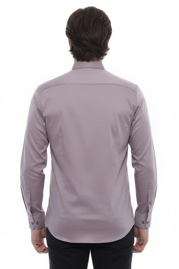 Серая мужская рубашка Slim Fit с длинными рукавами - Wessi