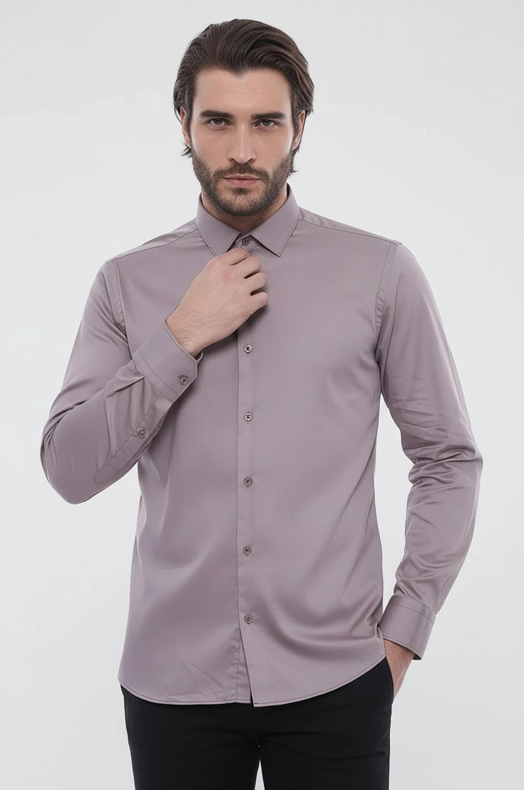 Camicia grigia da uomo a maniche lunghe slim fit - Wessi