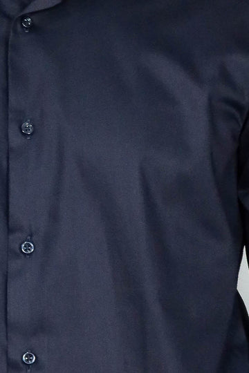 Camicia da uomo in raso di cotone slim fit a maniche lunghe tinta unita blu navy - Wessi