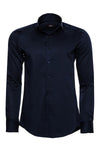 Cotton Satin Slim Fit Long Sleeves Plain Navy Blue Men Shirt - Wessi