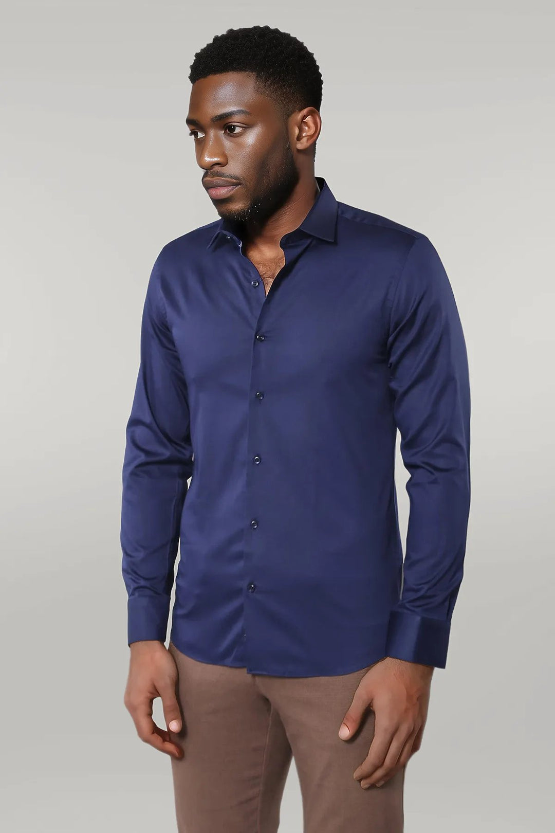 Cotton Satin Slim Fit Navy Blue Men Shirt - Wessi