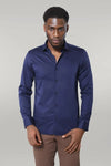 Cotton Satin Slim Fit Navy Blue Men Shirt - Wessi