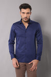 Camicia da uomo blu navy slim fit in raso di cotone - Wessi