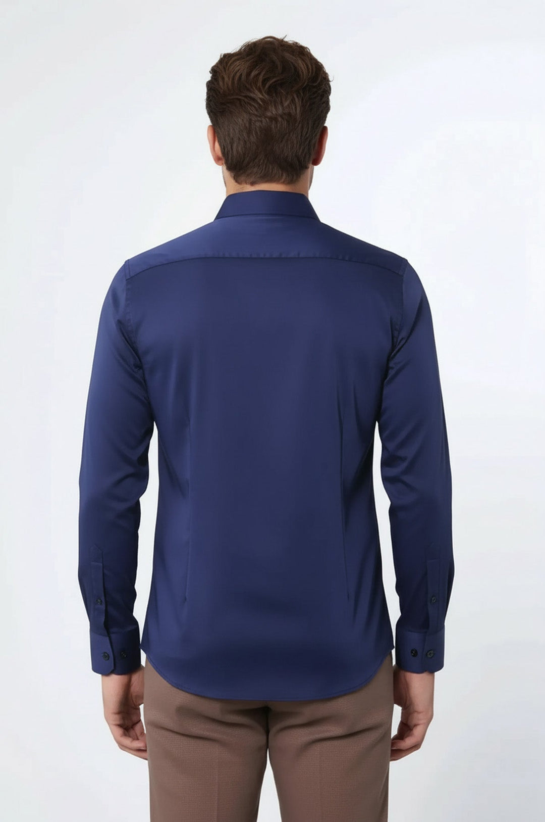 Camicia da uomo blu navy slim fit in raso di cotone - Wessi