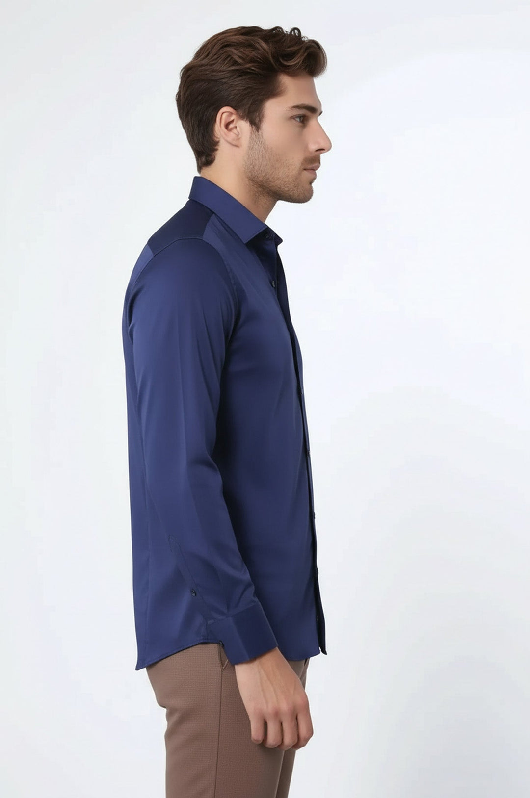 Camicia da uomo blu navy slim fit in raso di cotone - Wessi