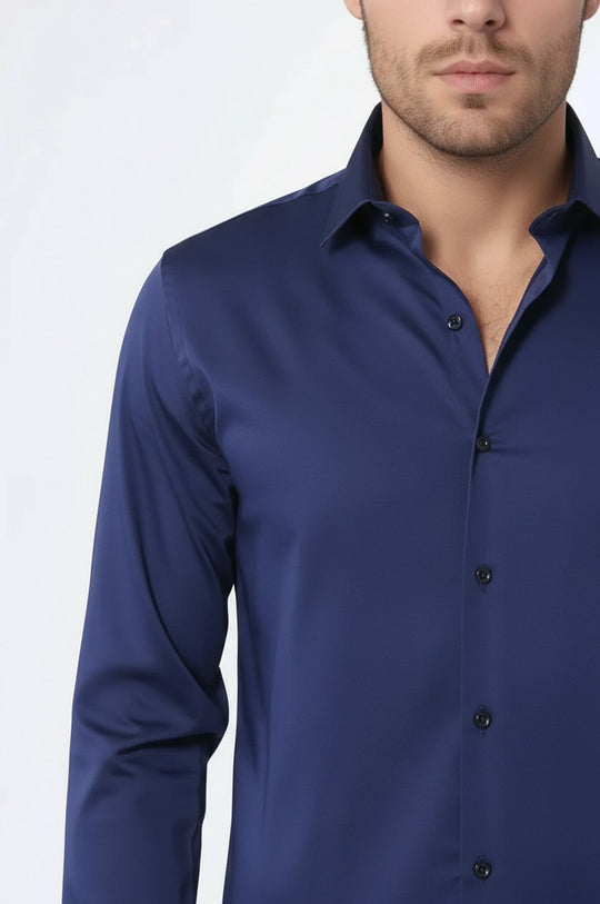 Cotton Satin Slim Fit Navy Blue Men Shirt - Wessi Wessi - Discover Diversity Cotton Satin Slim Fit Navy Blue Men Shirt - Wessi Wessi - Discover Diversity