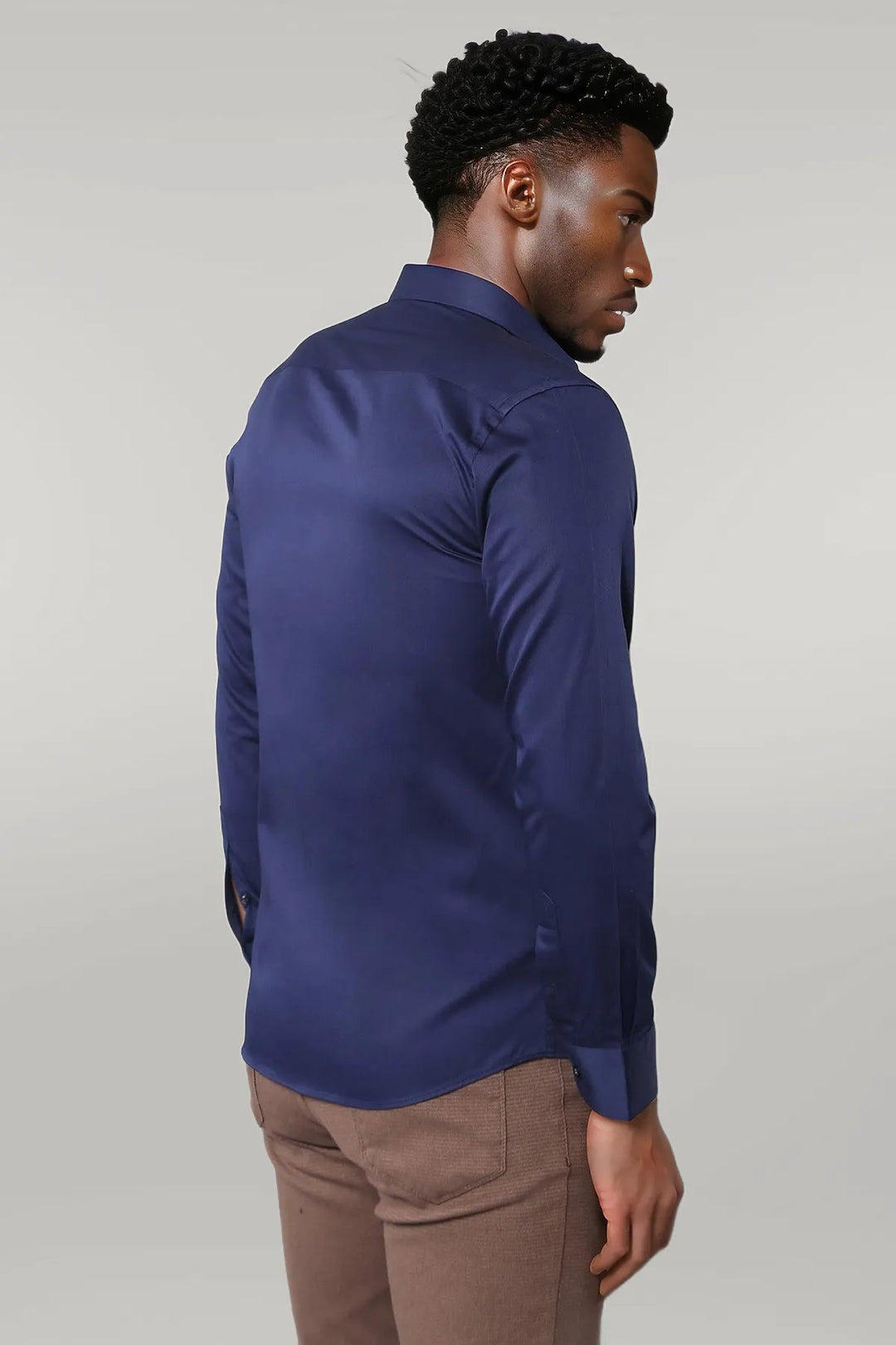 Cotton Satin Slim Fit Navy Blue Men Shirt - Wessi