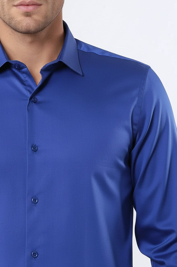 Camisa Hombre Algodón Satén Slim Fit Azul - Wessi