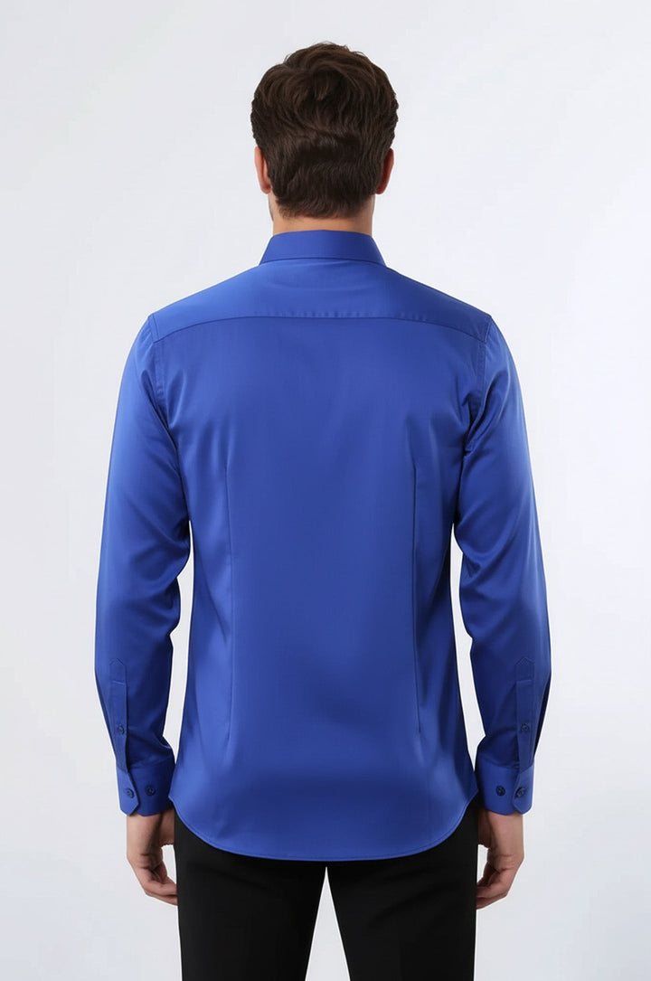 Camisa Hombre Algodón Satén Slim Fit Azul - Wessi