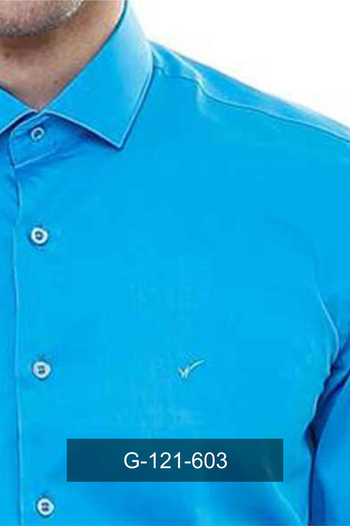 Camicia da uomo turchese slim fit in raso di cotone a maniche lunghe - Wessi