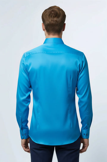 Long Sleeves Cotton Satin Slim Fit Turquoise Men Shirt - Wessi Wessi - Discover Diversity Long Sleeves Cotton Satin Slim Fit Turquoise Men Shirt - Wessi Wessi - Discover Diversity