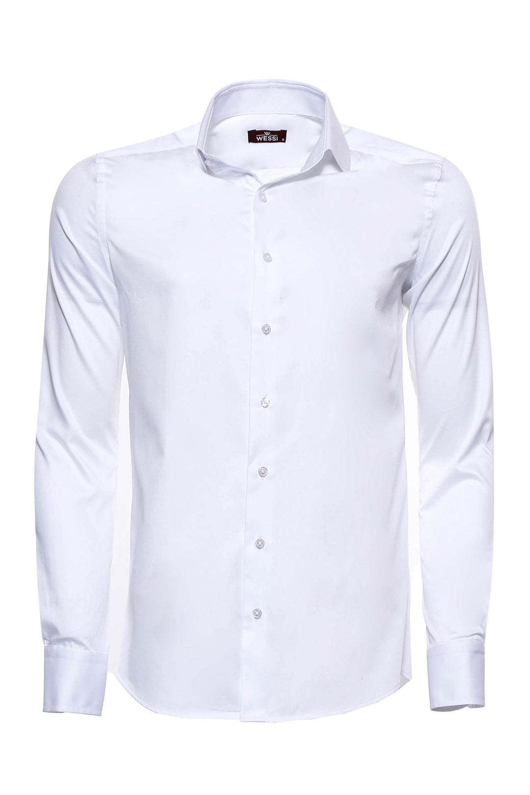 Cotton Satin Plain Slim Fit White Men Shirt - Wessi