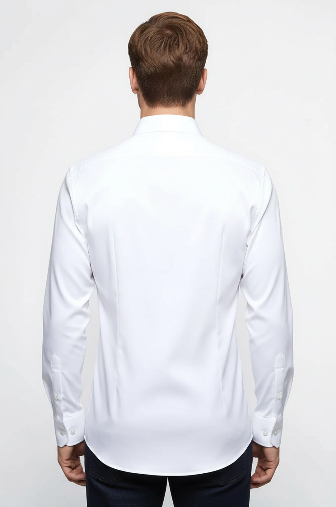 قميص رجالي أبيض من القطن الساتان بقصة ضيقة - ويسي