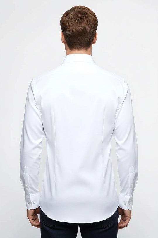Облегающая белая мужская рубашка из хлопкового атласа - Wessi