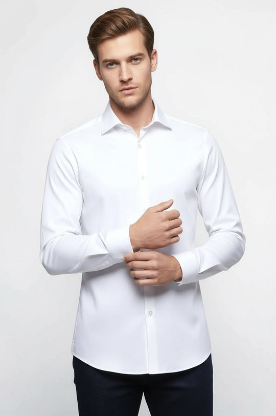 Cotton Satin Plain Slim Fit White Men Shirt - Wessi – Wessi