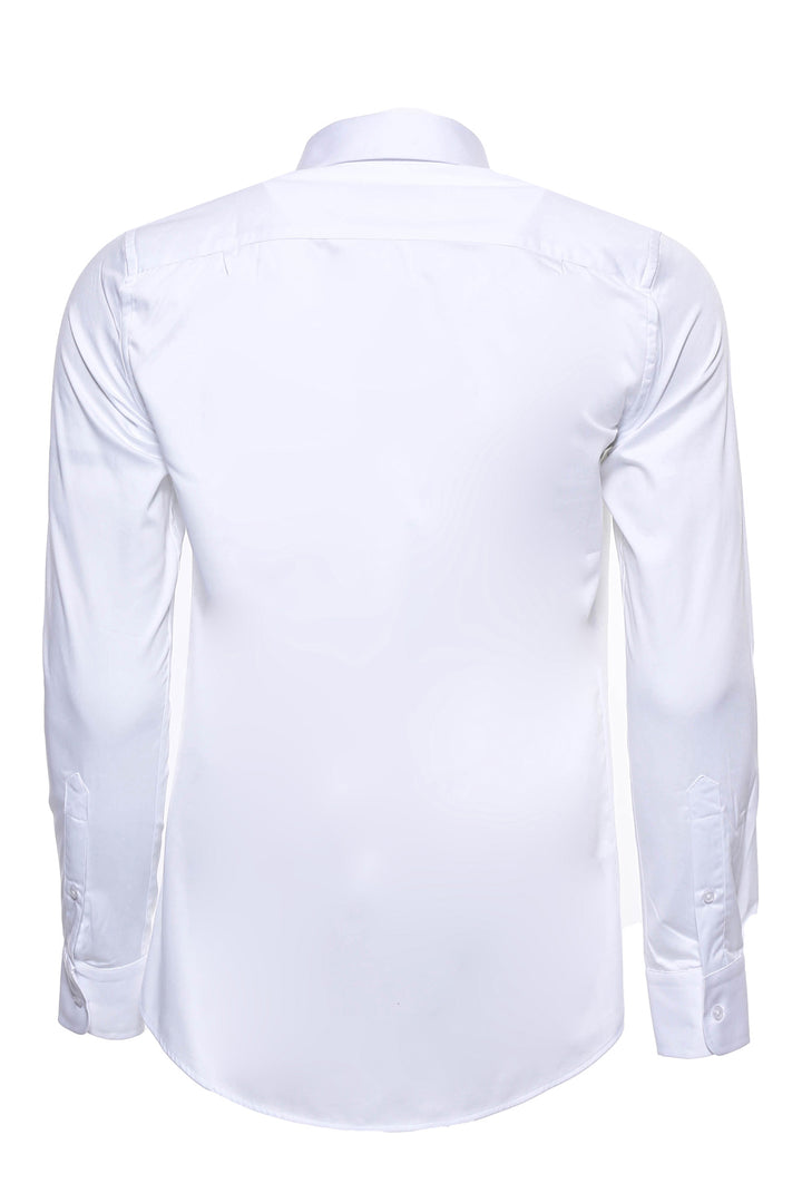 Cotton Satin Plain Slim Fit White Men Shirt - Wessi