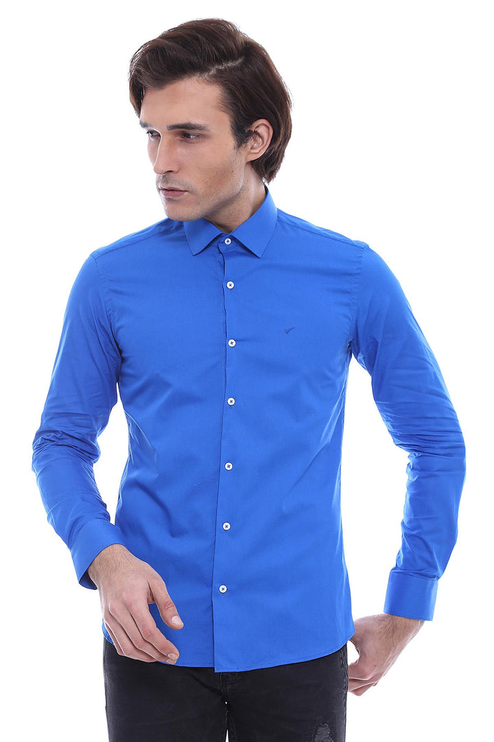 Cotton Satin Slim Fit Blue Men Shirt - Wessi