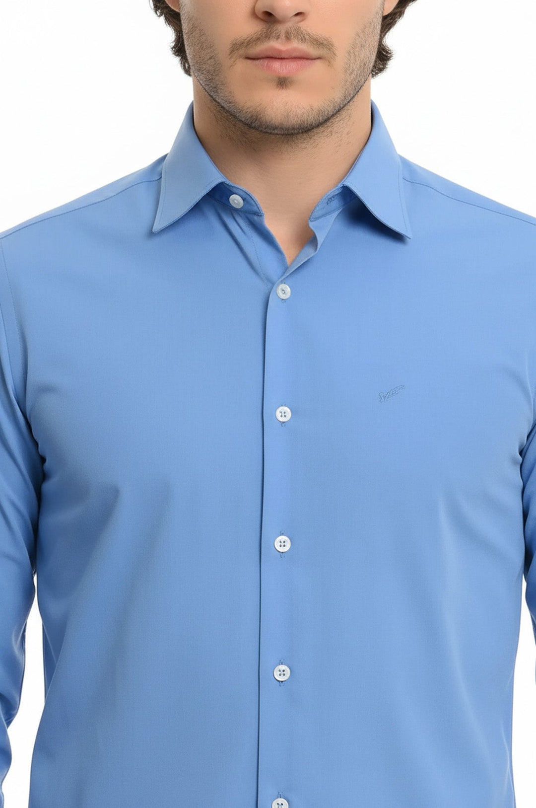 Chemise bleue en satin de coton uni - Wessi