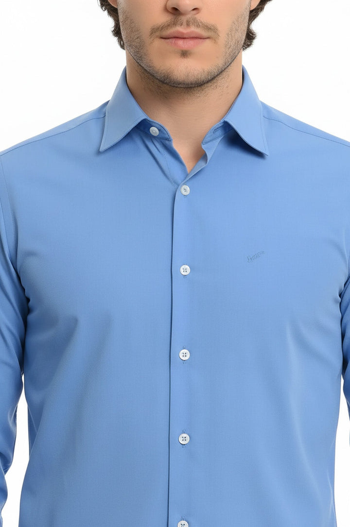 Chemise bleue en satin de coton uni - Wessi