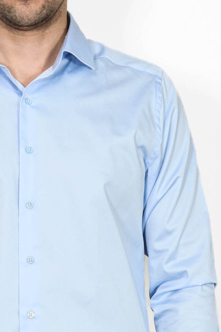 Camicia da uomo in raso di cotone azzurro cielo - Wessi