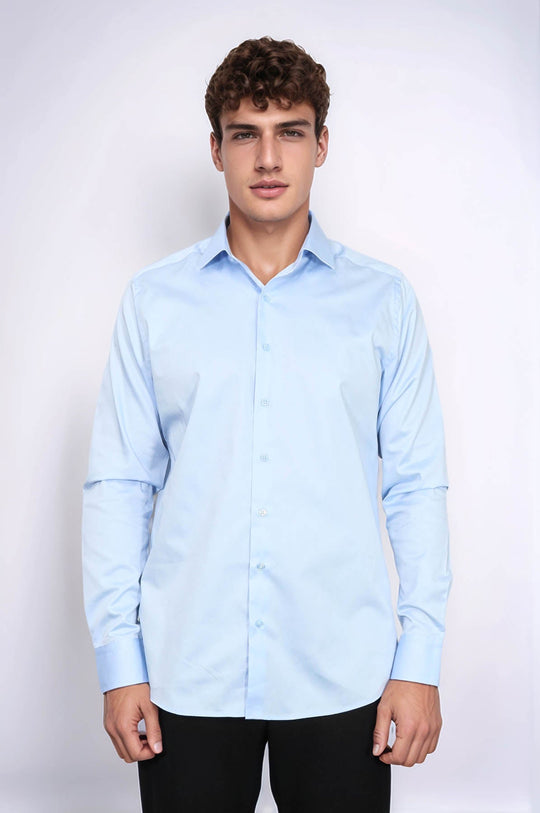Cotton Satin Sky Blue Men Shirt - Wessi Wessi - Discover Diversity Cotton Satin Sky Blue Men Shirt - Wessi Wessi - Discover Diversity
