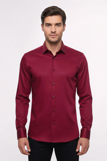 Chemise Homme Bordeaux Coupe Slim à Manches Longues - Wessi