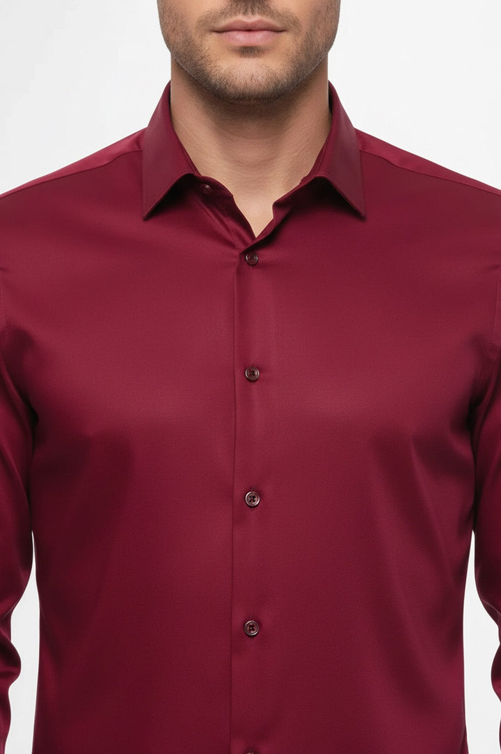 Camicia da uomo bordeaux a maniche lunghe slim fit - Wessi