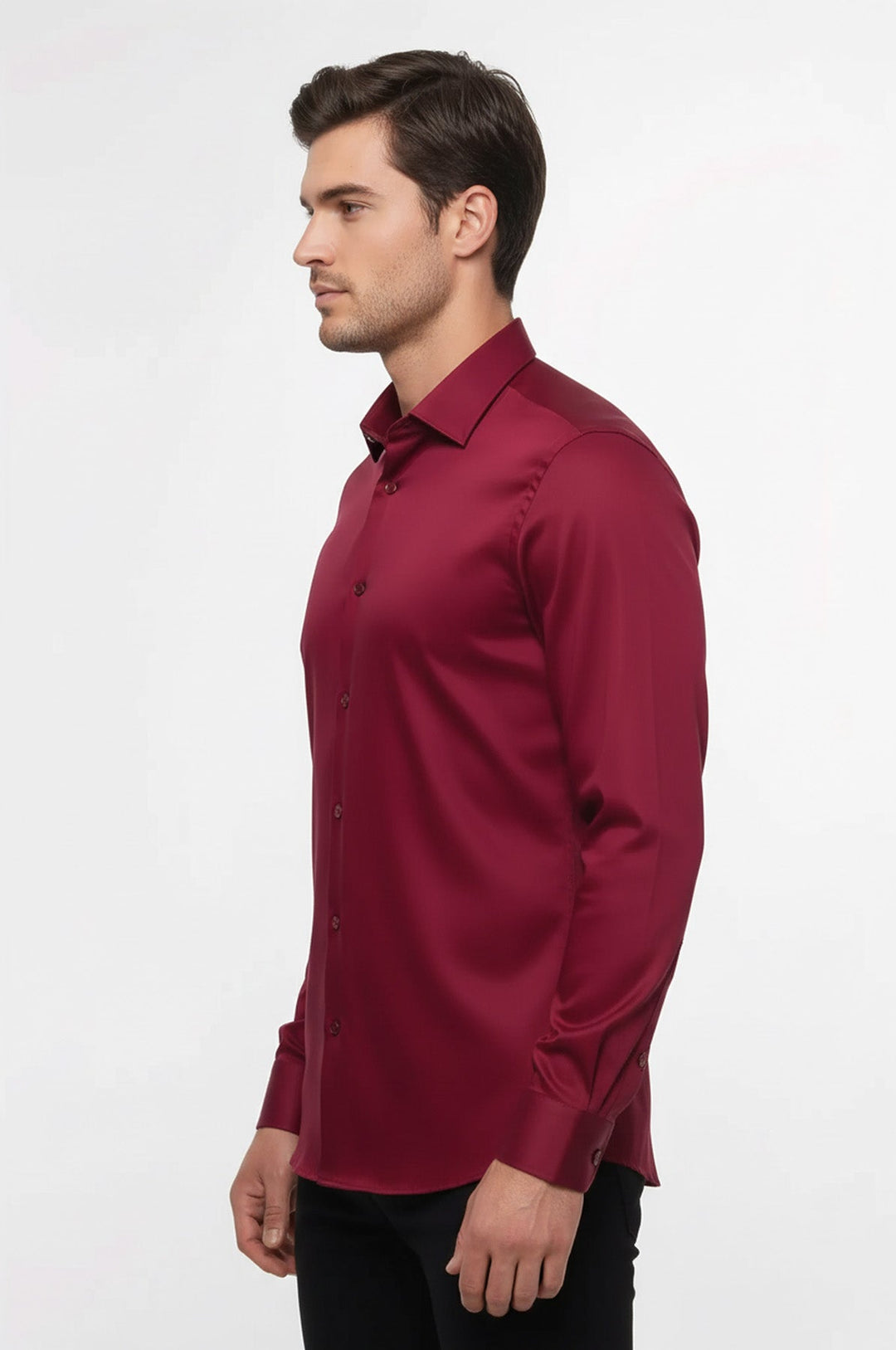 Camicia da uomo bordeaux a maniche lunghe slim fit - Wessi