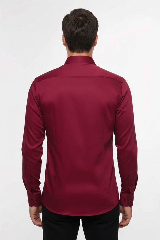 Chemise Homme Bordeaux Coupe Slim à Manches Longues - Wessi