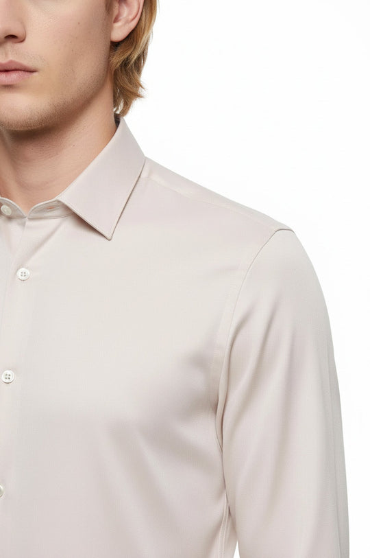 Мужская рубашка Slim Fit с длинным рукавом цвета слоновой кости - Wessi