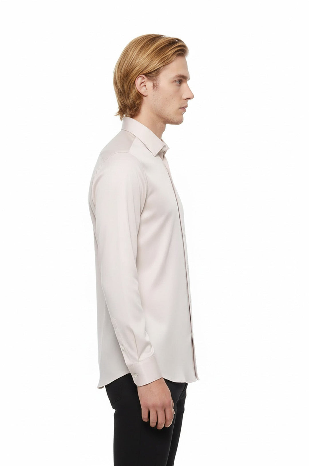 Slim Fit Long Sleeve Ivory Men Shirt - Wessi