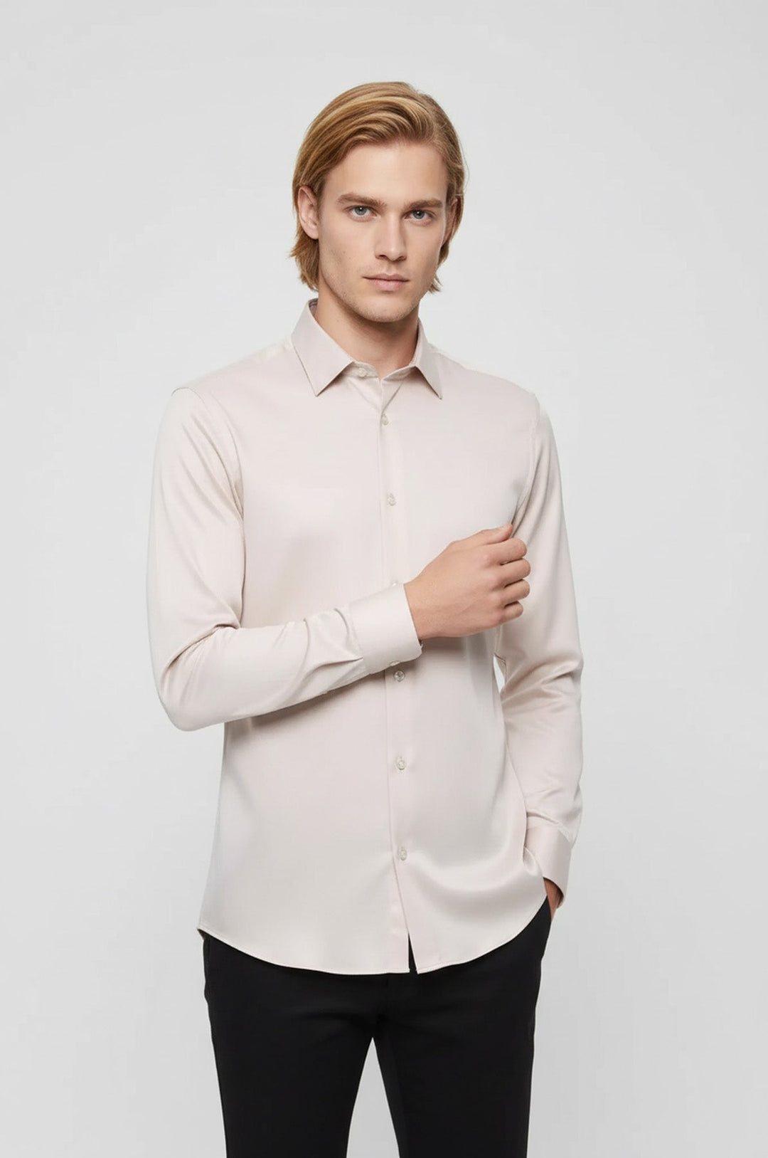 Slim Fit Long Sleeve Ivory Men Shirt - Wessi