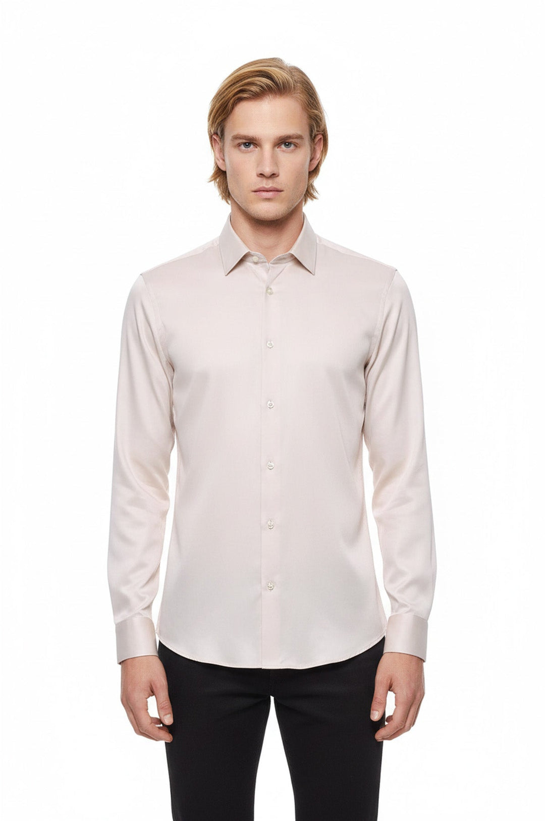 Slim Fit Long Sleeve Ivory Men Shirt - Wessi