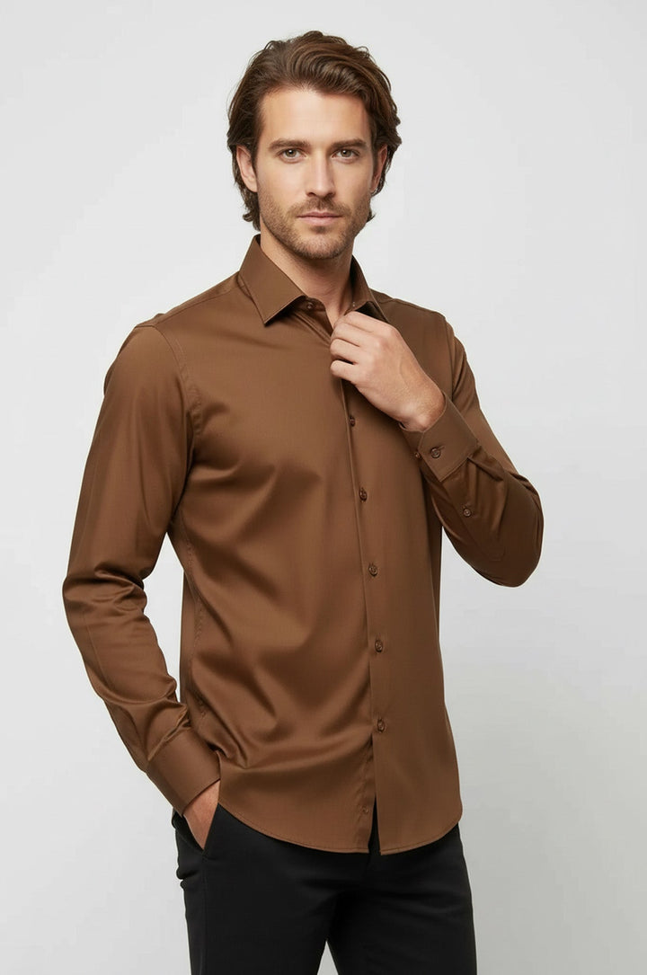 Tan Satin Shirt - Wessi