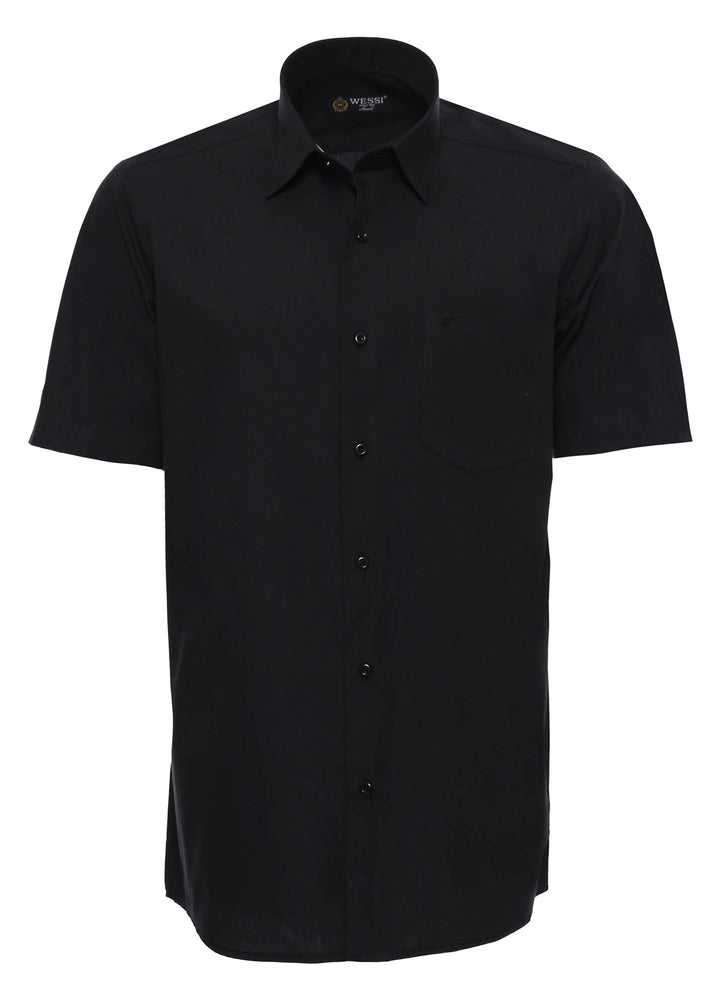 Plain Short Sleeves Black Men Shirt - Wessi