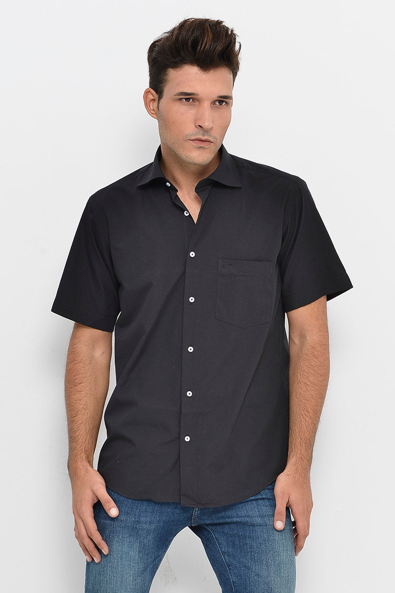 Plain Short Sleeves Black Men Shirt - Wessi