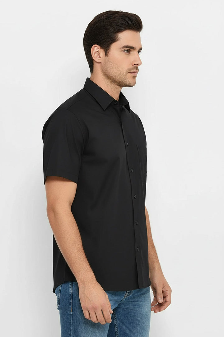 Plain Short Sleeves Black Men Shirt - Wessi