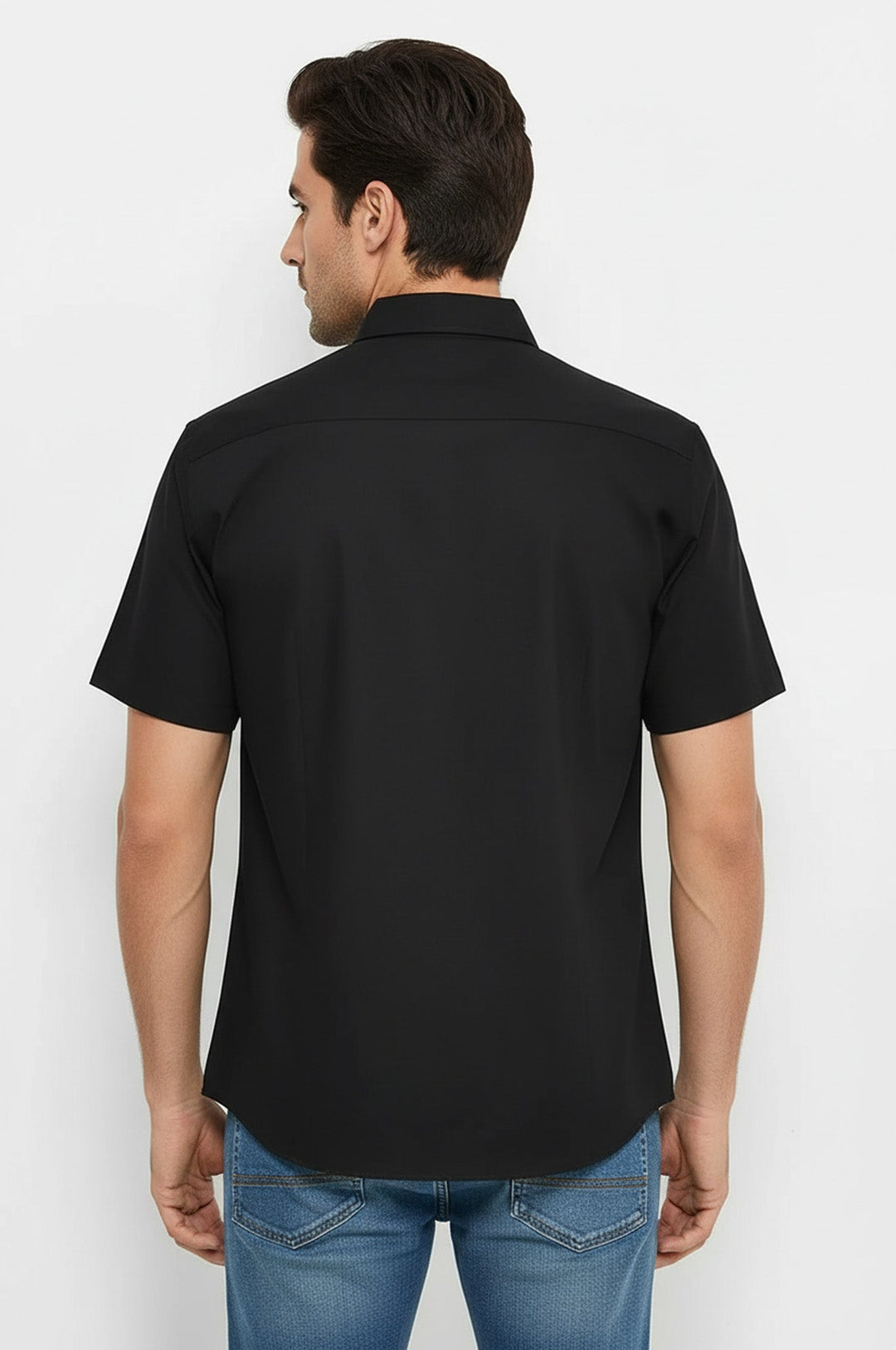 Plain Short Sleeves Black Men Shirt - Wessi