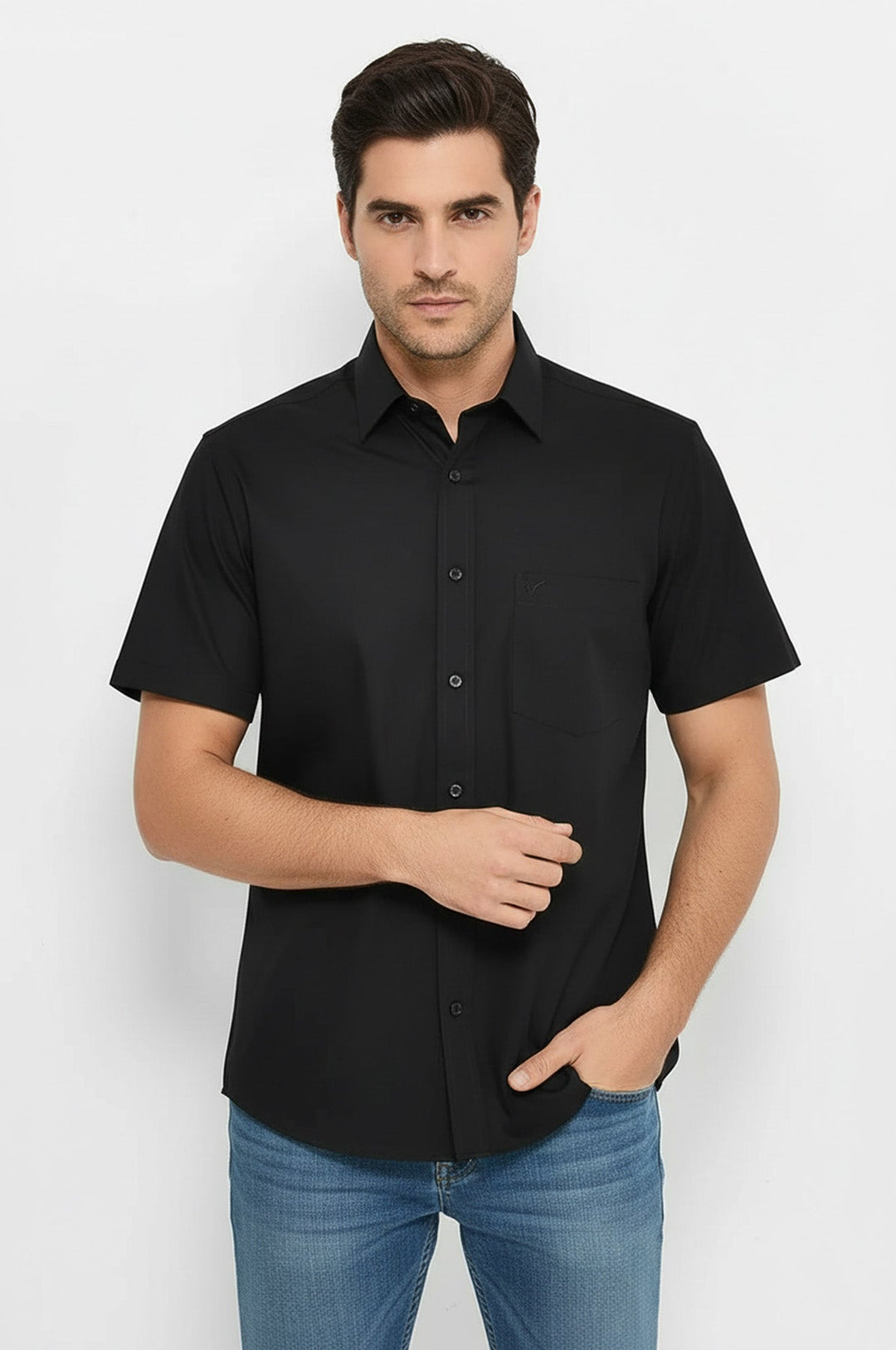 Plain Short Sleeves Black Men Shirt - Wessi