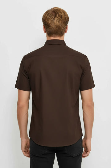 Plain Short Sleeves Brown Men Shirt - Wessi