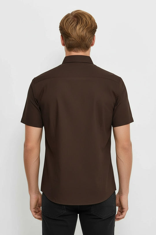 Plain Short Sleeves Brown Men Shirt - Wessi