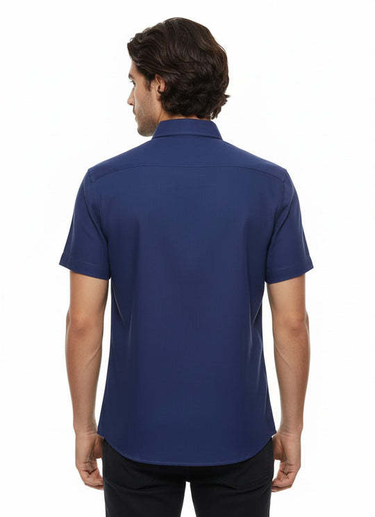 Camisa Hombre Mezcla Lino Manga Corta Azul Marino - Wessi