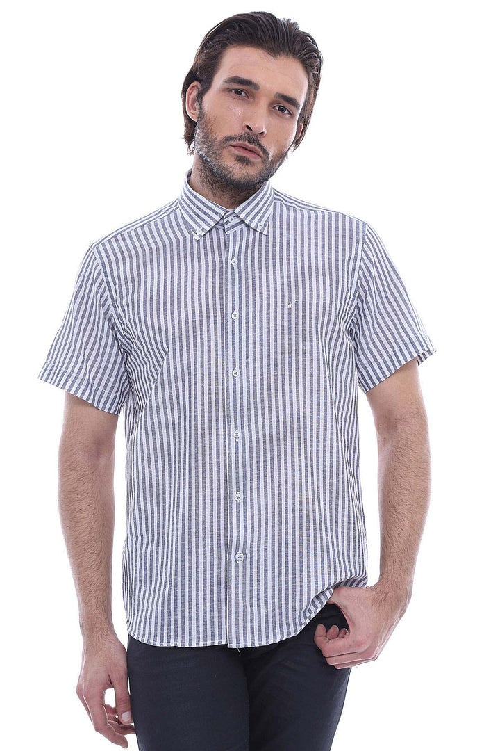 Regular Striped Short Sleeve White Shirt-Wessi
