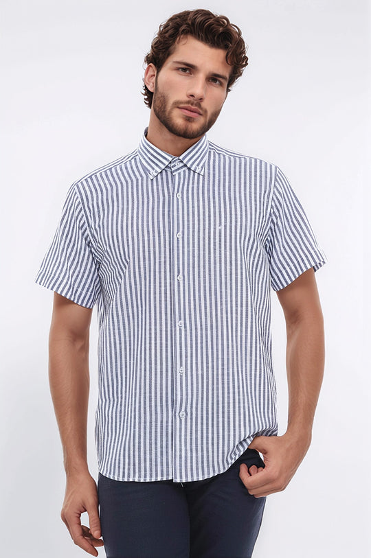 Regular Striped Short Sleeve White Shirt-Wessi