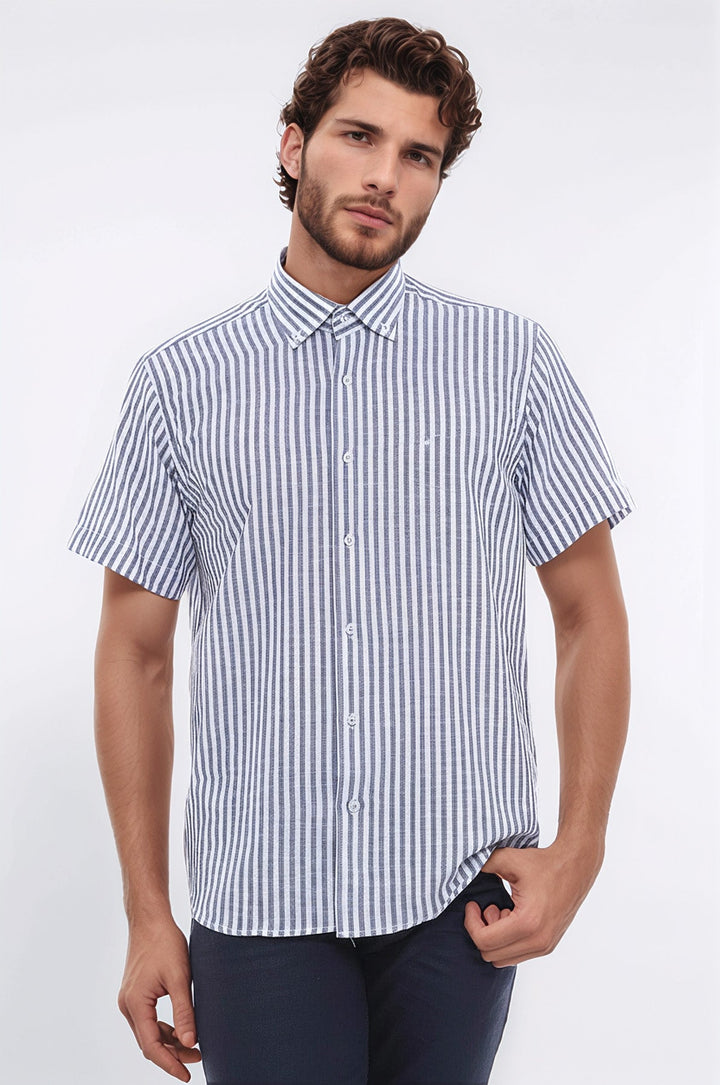 Regular Striped Short Sleeve White Shirt-Wessi