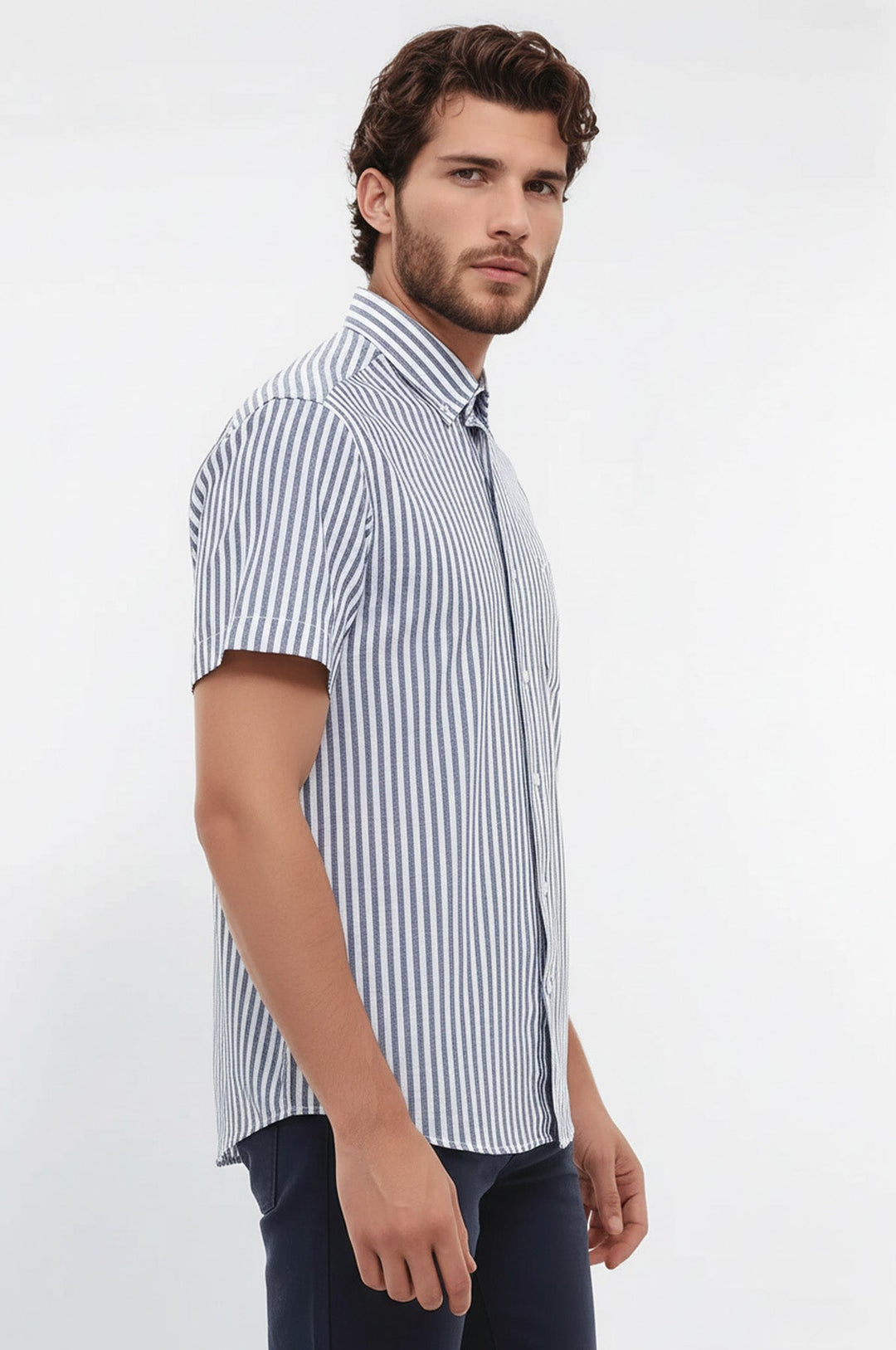 Regular Striped Short Sleeve White Shirt-Wessi