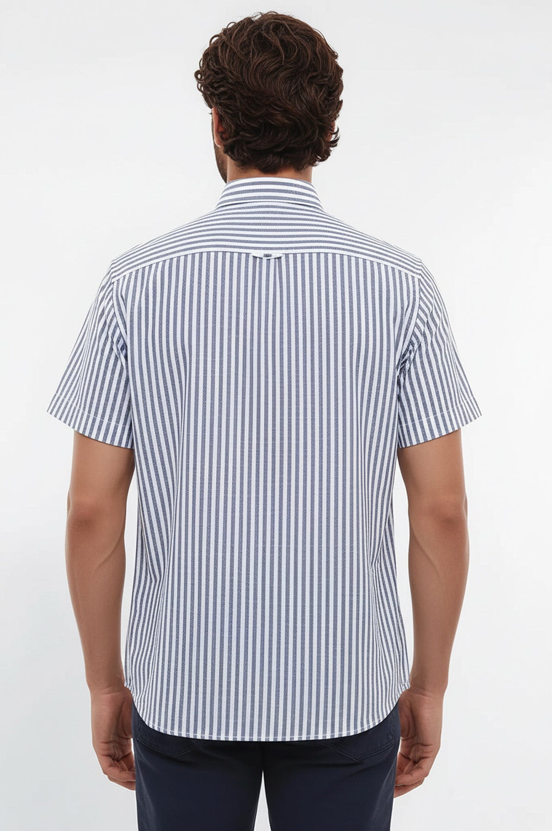 Regular Striped Short Sleeve White Shirt-Wessi