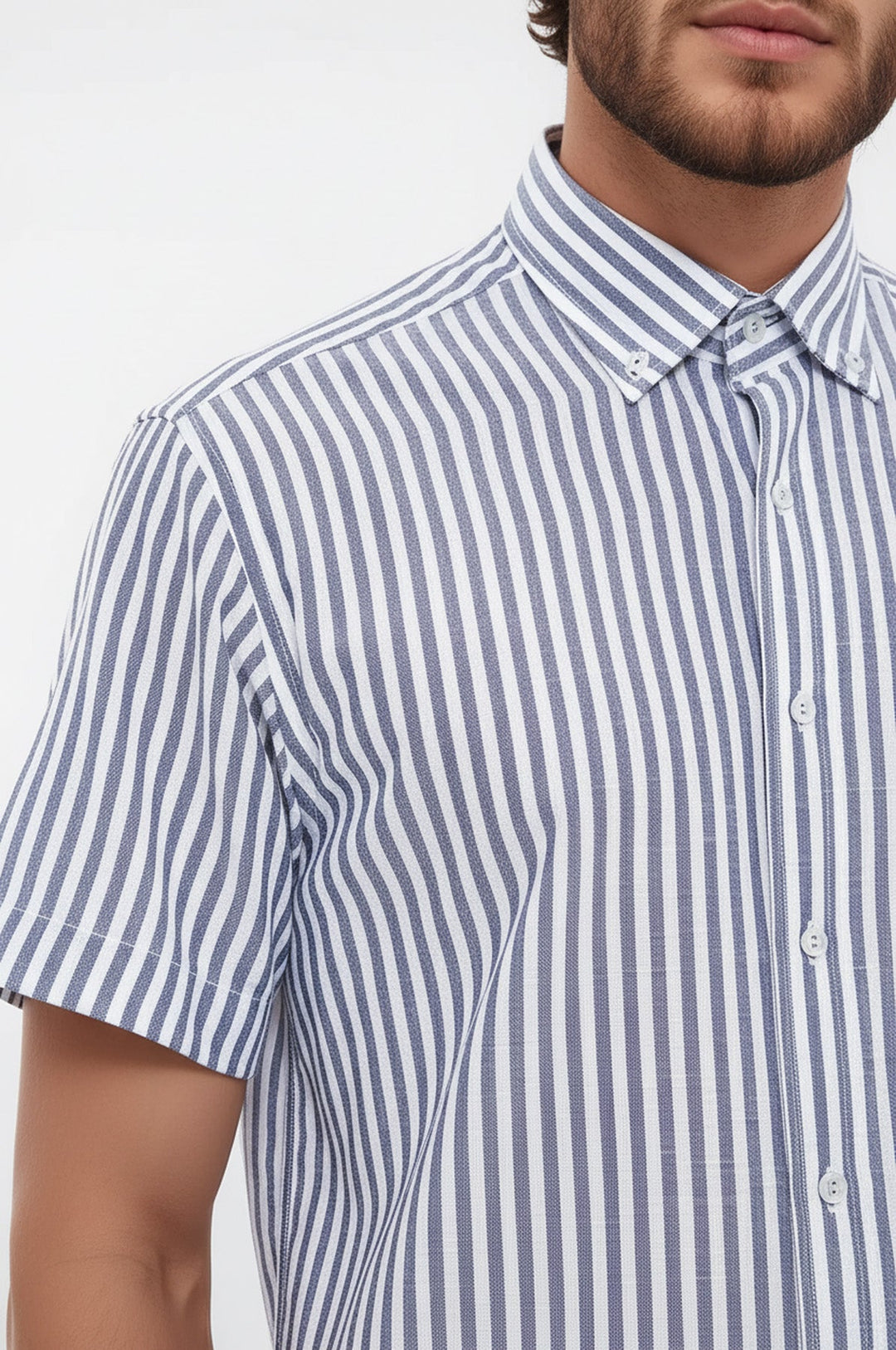 Regular Striped Short Sleeve White Shirt-Wessi